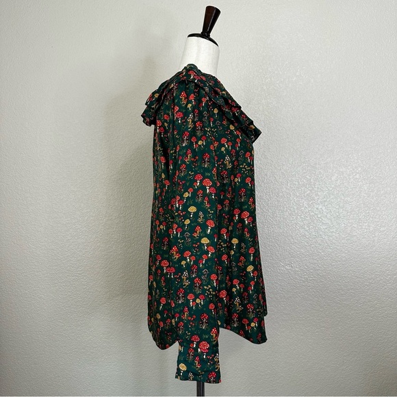 J. Crew Collection 100% Silk-Twill Ruffle Collar Mushroom Floral Top, Sz Medium - Picture 6 of 13